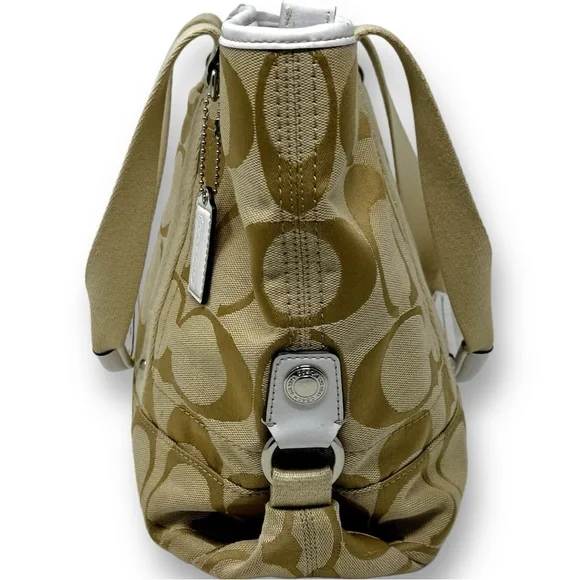 Coach Beige Signature Canvas Tote with Cream Trim - Picture 5 of 10
